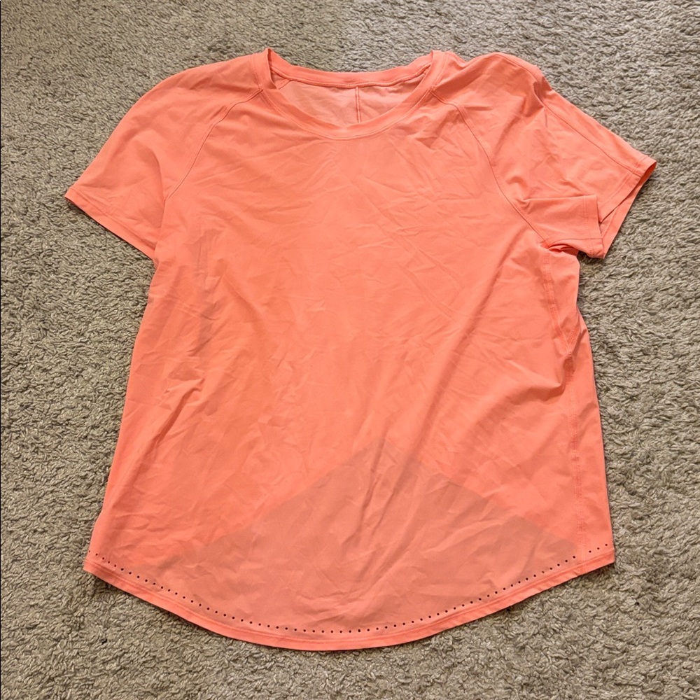 Light coral Lululemon Rise and Run short sleeve